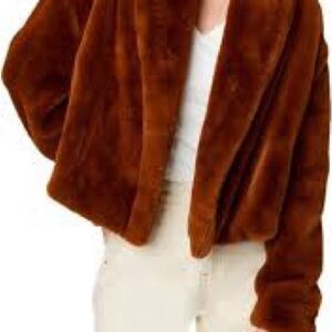Blank NYC Cognac Teddy Jacket Plush Faux Fur NWT